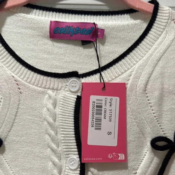 NWT Edikted White Cardigan with Black Bow Accents - Picture 5 of 5